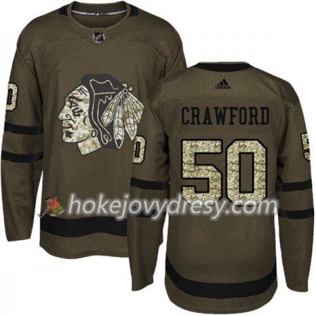 Pánské Hokejový Dres Chicago Blackhawks Corey Crawford 50 Adidas 2017-2018 Camo Zelená Authentic